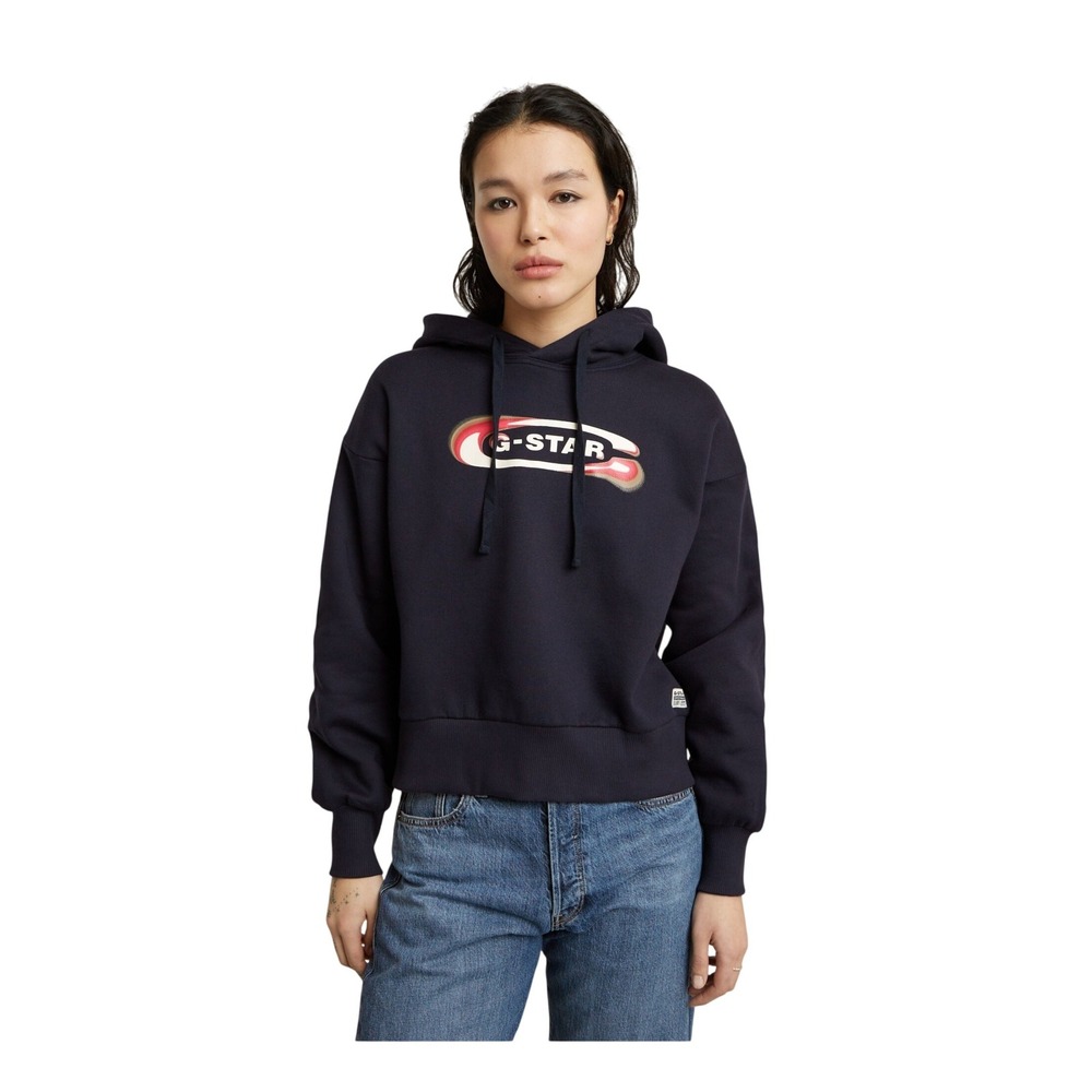 G-Star Women's Old Skool Logo Loose Hooded Casual Sweatshirt Osaka Blue XS NWT